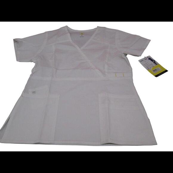 Utility Girl Womens Natural White Uniform Medical Nurse Scrub Top Size M - Picture 2 of 12